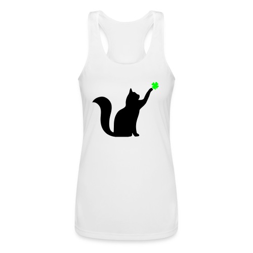Cat and 4 Leaf Clover - Women’s Performance Racerback Tank Top