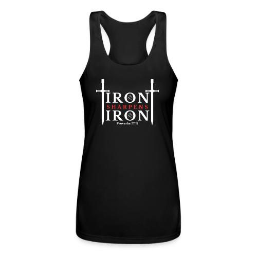 Iron Sharpens Iron - Proverbs 27:17 (White & Red) - Women’s Performance Racerback Tank Top