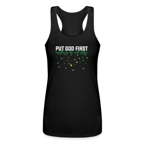 Put God First Bible Shirt - Women’s Performance Racerback Tank Top