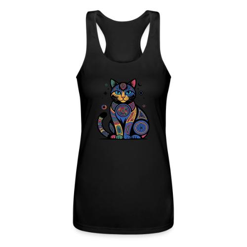 Vibrant Geometric Cat Mandala - Women’s Performance Racerback Tank Top