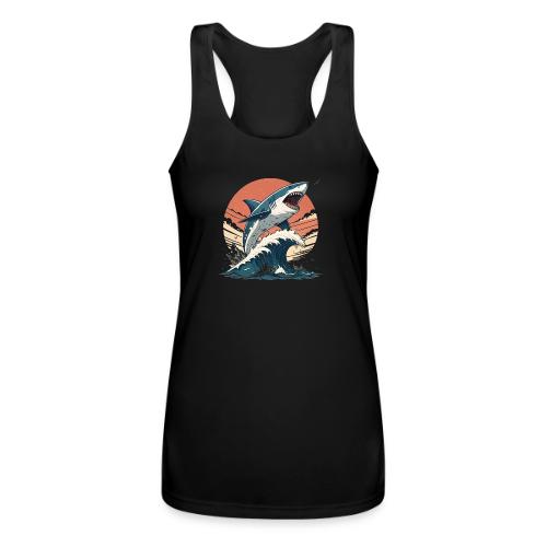 Fierce Shark Breaking Through Waves - Women’s Performance Racerback Tank Top