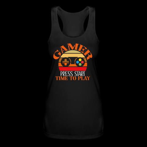 Gamer: Press Start, Time to Play! - Women’s Performance Racerback Tank Top