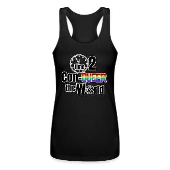 Time to Con-Queer the World - Women’s Performance Racerback Tank Top - black - Front - AI Model Female 180 light (180cm)