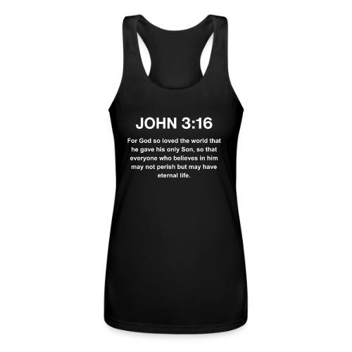 John 3:16 Christian Apparel – White - Women’s Performance Racerback Tank Top