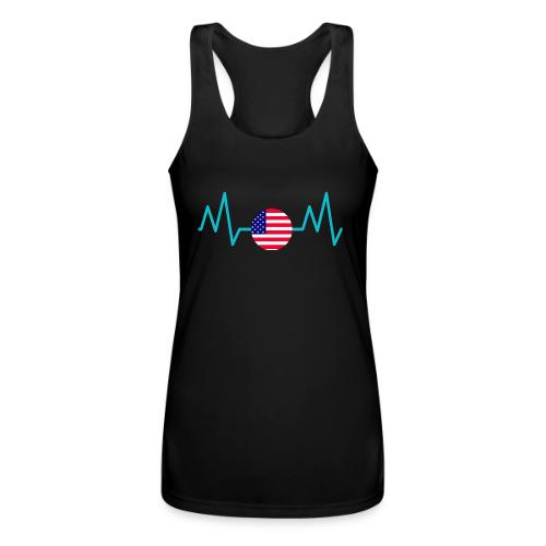 Heartbeat USA Flag – Patriotic American Pride Tee - Women’s Performance Racerback Tank Top