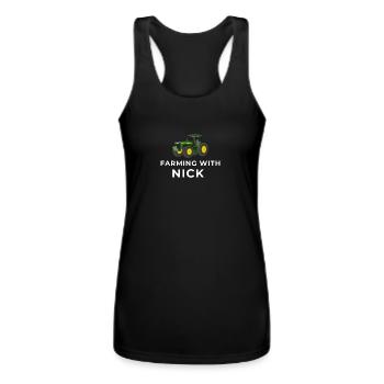 Farming With Nick Logo - Women’s Performance Racerback Tank Top - black - Front - AI Model Female 180 light (180cm)