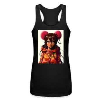 Sci-Fi Anime Pom Pom Hoodie Girl  - Women’s Performance Racerback Tank Top - black - Front - AI Model Female 180 light (180cm)