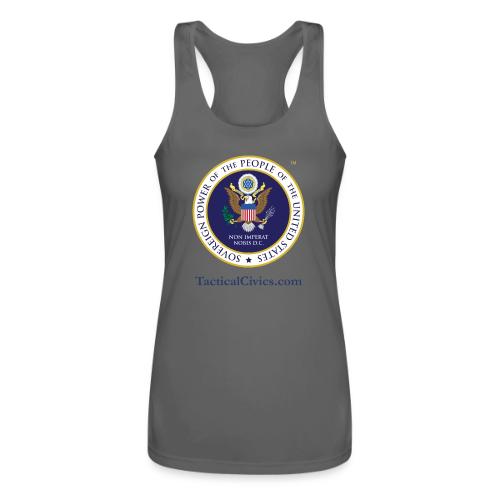 The People's Seal with blue url - Women’s Performance Racerback Tank Top