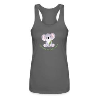 Koala, Welcome to our Family - Women’s Performance Racerback Tank Top - charcoal - Front - AI Model Female 180 light (180cm)
