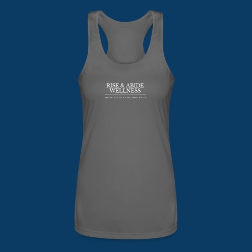 Rise & Abide Wellness Logo | White - Women’s Performance Racerback Tank Top