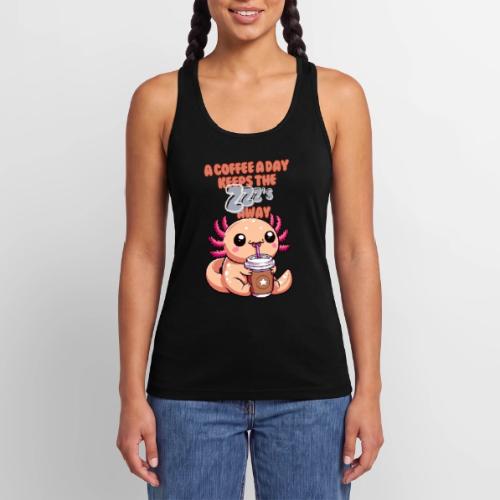 Coffee Drinking Cute Baby Axolotl - Women’s Performance Racerback Tank Top