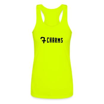 7Charms Logo Mono Black - Women’s Performance Racerback Tank Top - neon yellow - Front - AI Model Female 180 light (180cm)