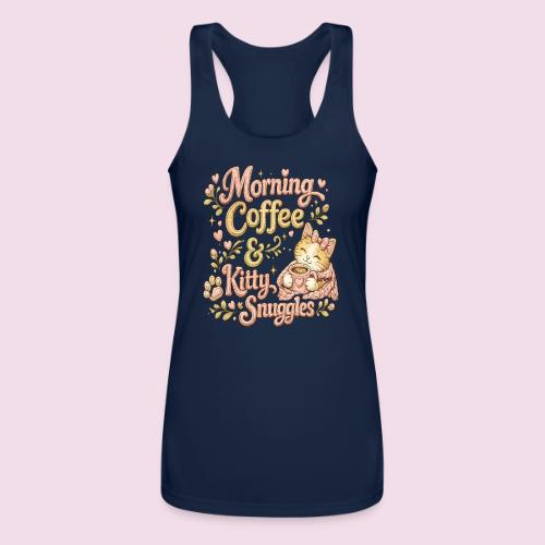 Morning Coffee & Kitty Snuggles Faux Stitched - Women’s Performance Racerback Tank Top