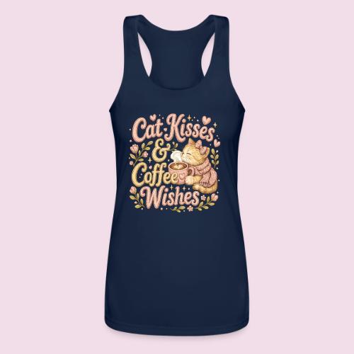 Cat Kisses & Coffee Wishes Faux Stitched - Women’s Performance Racerback Tank Top