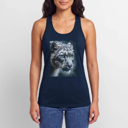 Snow Leopard Blue Eyes Design - Women’s Performance Racerback Tank Top