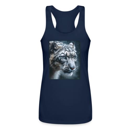 Snow Leopard Blue Eyes Design - Women’s Performance Racerback Tank Top