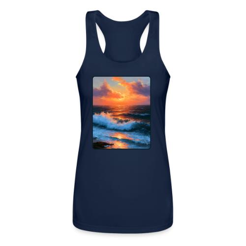 Sunset Storm Waves Oil Painting - Women’s Performance Racerback Tank Top