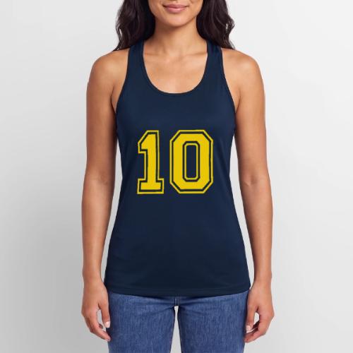 Number 10 in a classic athletic collegiate font - Women’s Performance Racerback Tank Top