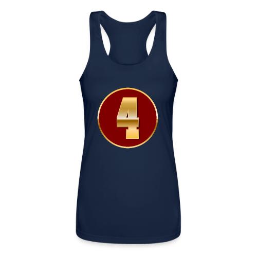 Number 4 in Gold Varsity Font - Women’s Performance Racerback Tank Top
