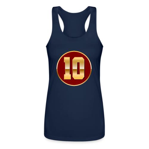 Number 10 in Gold Varsity Font - Women’s Performance Racerback Tank Top