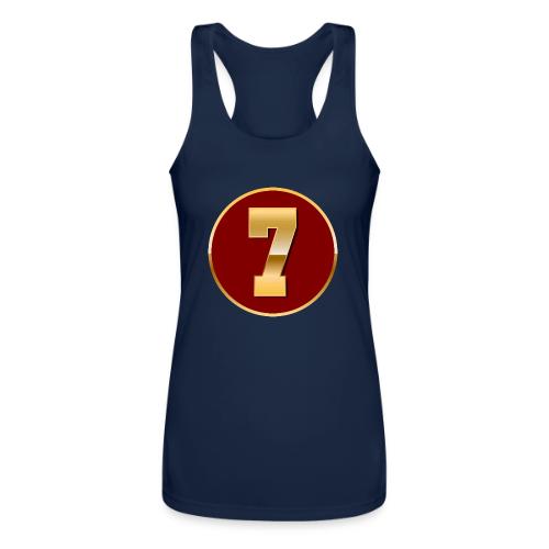 Number 7 in Gold Varsity Font - Women’s Performance Racerback Tank Top