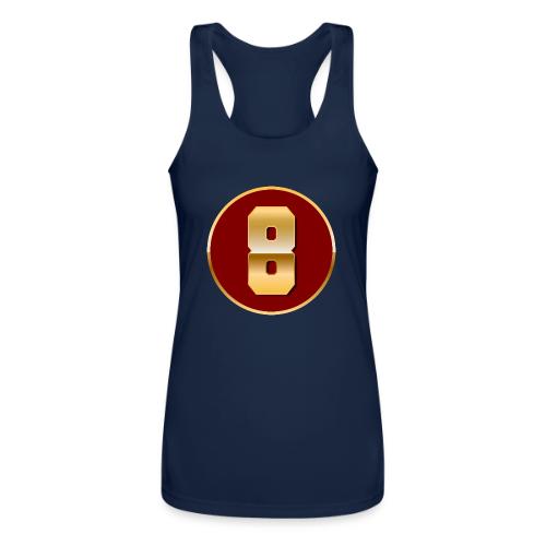 Number 8 in Gold Varsity Font - Women’s Performance Racerback Tank Top