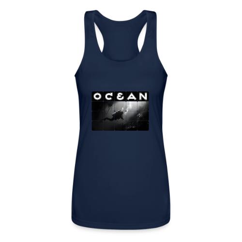 Ocean: Monochrome descent of a scuba diver - Women’s Performance Racerback Tank Top