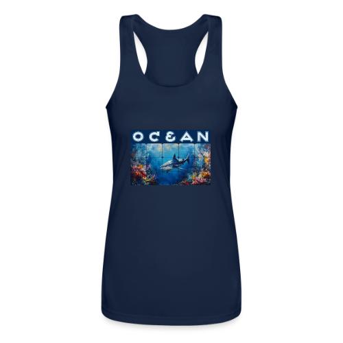 Ocean: Synthwave Shark - Women’s Performance Racerback Tank Top