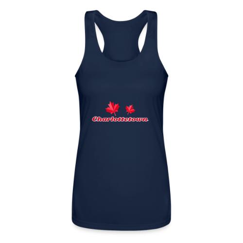 Charlottetown with two red maple leaves - Women’s Performance Racerback Tank Top