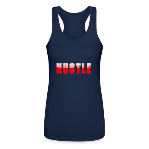 HUSTLE Bold Red Motivational Typography Design - Women’s Performance Racerback Tank Top
