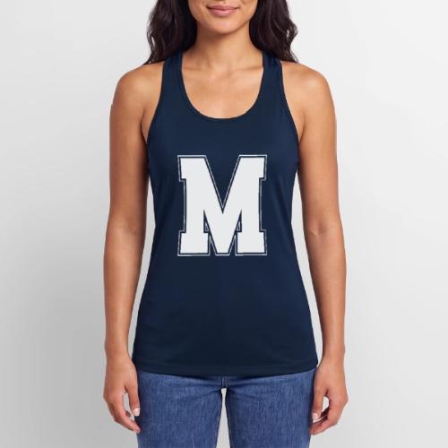 White Letter M – Varsity Alphabet Monogram - Women’s Performance Racerback Tank Top