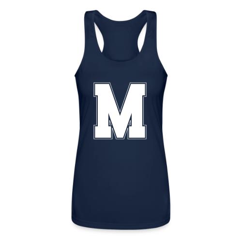 White Letter M – Varsity Alphabet Monogram - Women’s Performance Racerback Tank Top