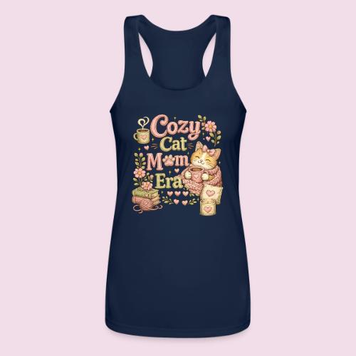 Cozy Cat Mom Era Faux Stitched Design - Women’s Performance Racerback Tank Top