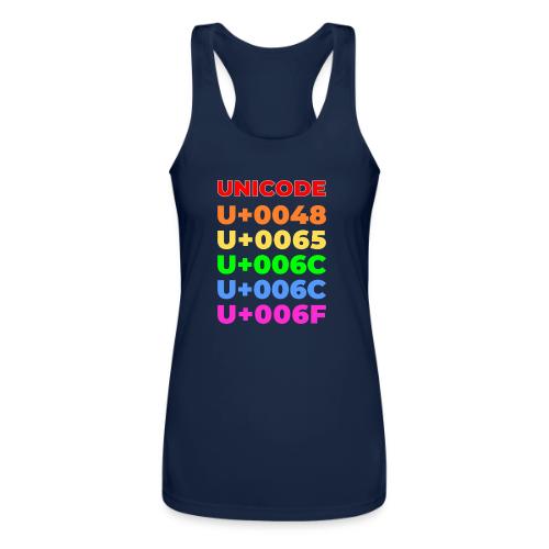 Hello, in unicode - Women’s Performance Racerback Tank Top
