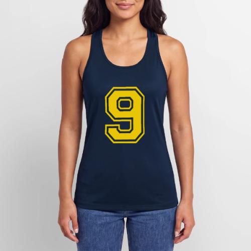 Number 9 in a classic athletic collegiate font - Women’s Performance Racerback Tank Top