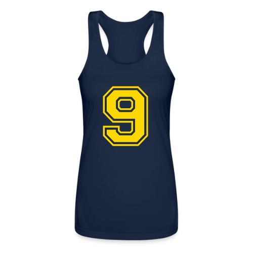Number 9 in a classic athletic collegiate font - Women’s Performance Racerback Tank Top