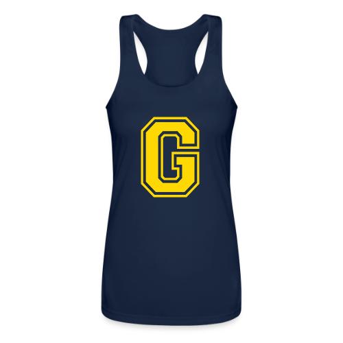 Letter G – Capital Athletic Alphabet Monogram - Women’s Performance Racerback Tank Top