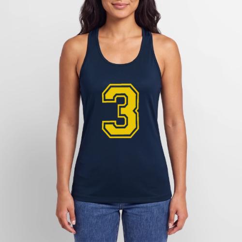 Number 3 in a classic athletic collegiate font - Women’s Performance Racerback Tank Top