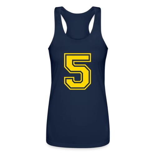 Number 5 in a classic athletic collegiate font - Women’s Performance Racerback Tank Top