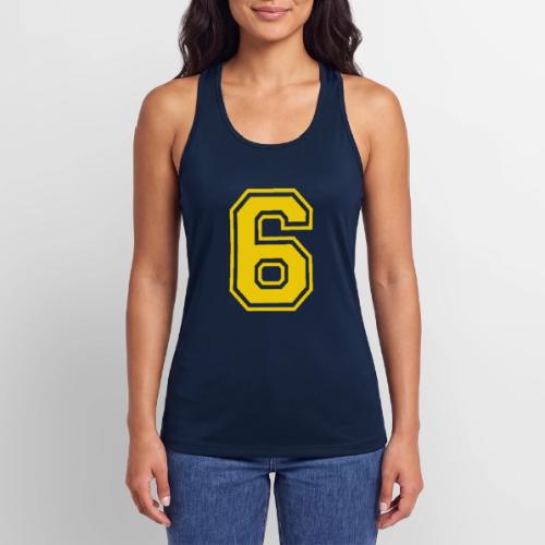 Number 6 in a classic athletic collegiate font - Women’s Performance Racerback Tank Top