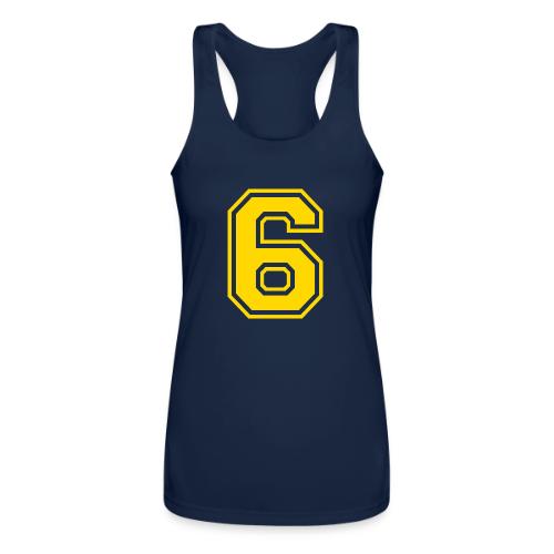Number 6 in a classic athletic collegiate font - Women’s Performance Racerback Tank Top