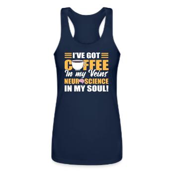 Coffee In My Veins & Neuroscience In My Soul! - Women’s Performance Racerback Tank Top - navy - Front - AI Model Female 180 light (180cm)