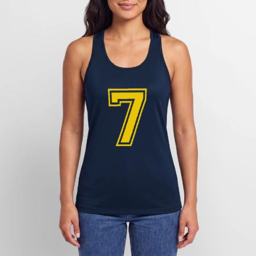 Number 7 in a classic athletic collegiate font - Women’s Performance Racerback Tank Top