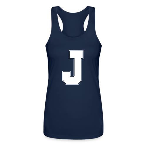 White Letter J – Varsity Alphabet Monogram - Women’s Performance Racerback Tank Top