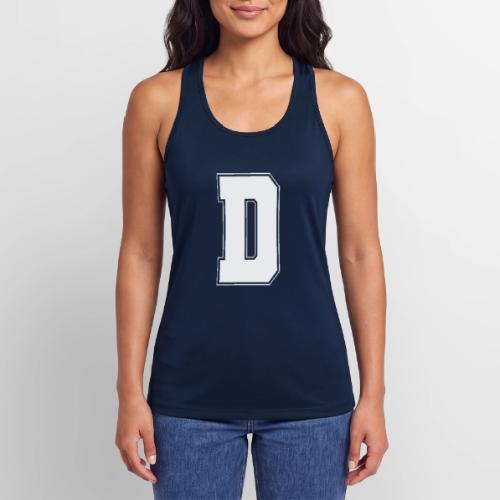 White Letter D – Varsity Alphabet Monogram - Women’s Performance Racerback Tank Top