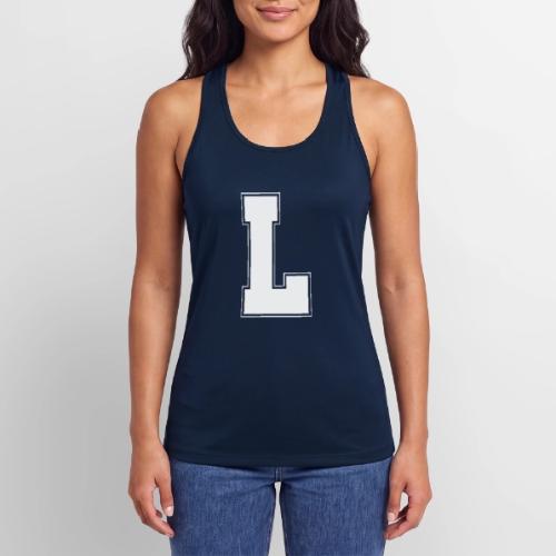 White Letter L – Varsity Alphabet Monogram - Women’s Performance Racerback Tank Top