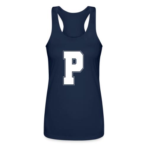 White Letter P – Varsity Alphabet Monogram - Women’s Performance Racerback Tank Top