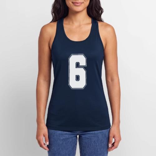 White Number 6 – Varsity Font - Women’s Performance Racerback Tank Top