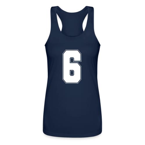 White Number 6 – Varsity Font - Women’s Performance Racerback Tank Top