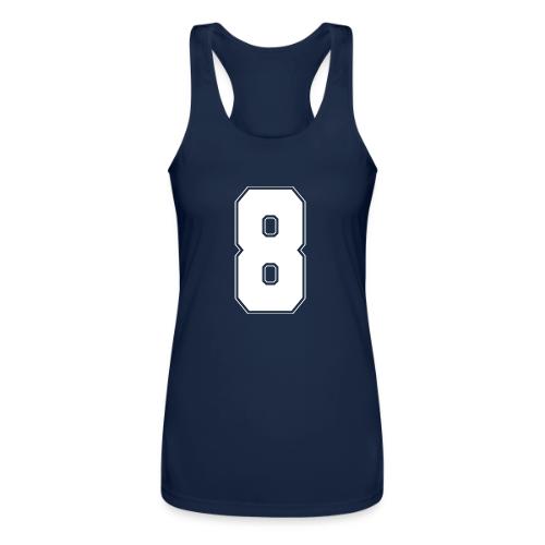 White Number 8 – Varsity Font - Women’s Performance Racerback Tank Top
